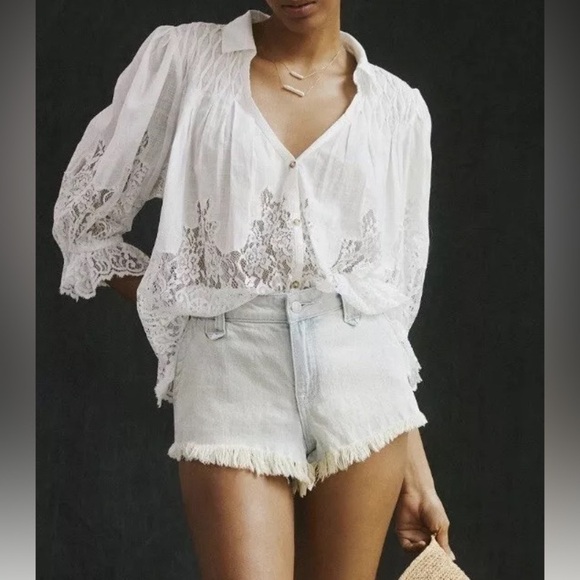 NWT Pilcro Anthropology Denim Micro Jean Shorts Light Wash Cut Off Sz 30 - Picture 2 of 14